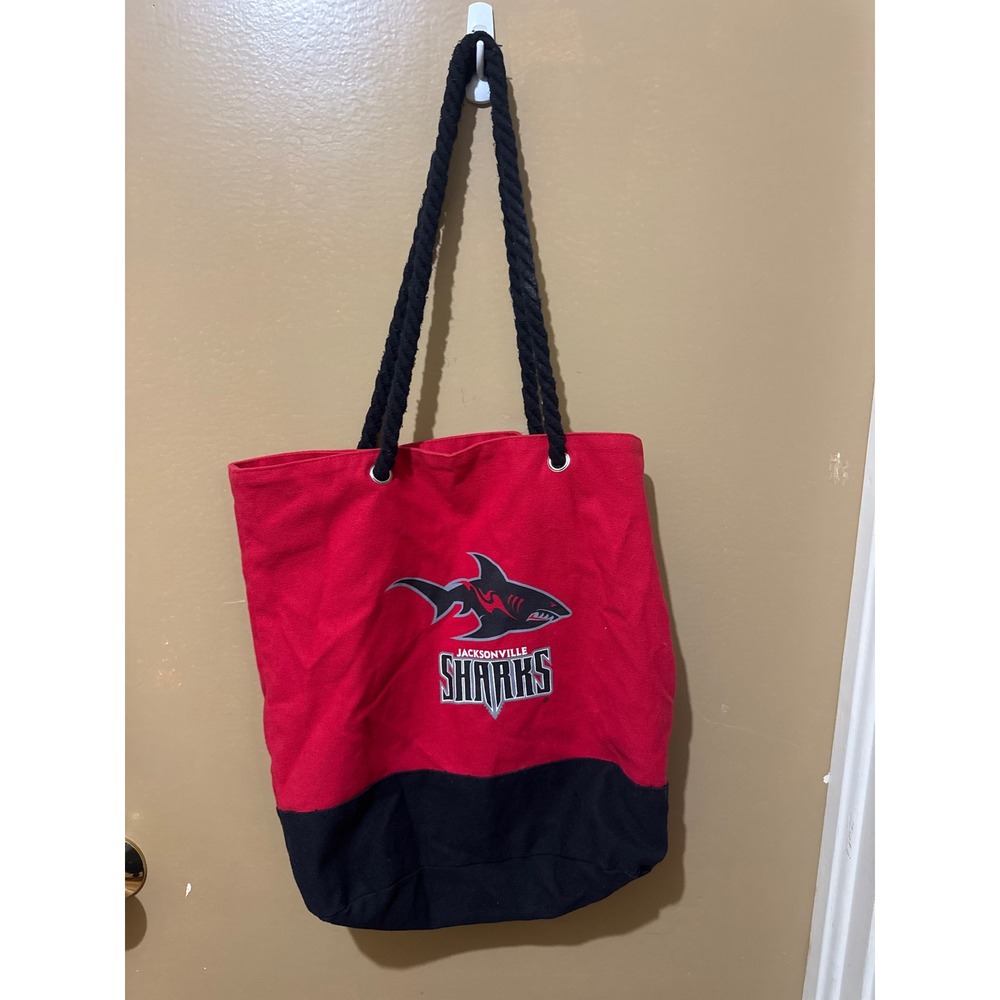 Jacksonville Sharks Tote Bag Women Red Black Canvas Rope Handle Arena Football